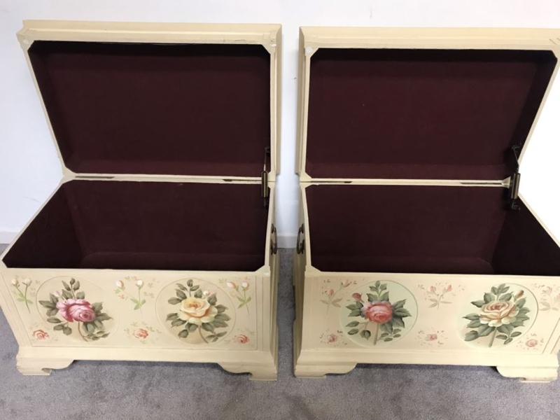 Pair Of Hand Painted Shabby Chic Trunks Chests 24W X 16D X 16H