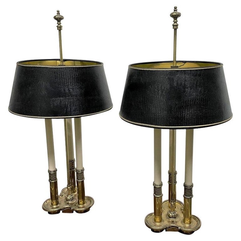 Pair of Hollywood Regency Table Lamps with Textured Black Shades