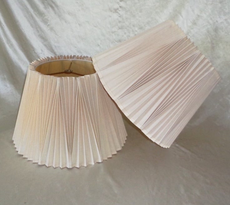 Pair of MCM Accordion Lamp Shades in Beige Bell Shape
