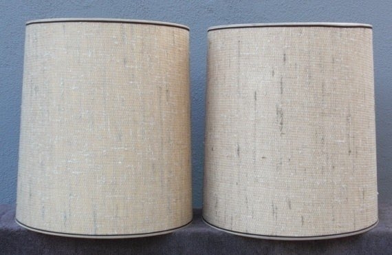 Pair of Tapered Drum Lamp Shades with Linen Look Slub Weave