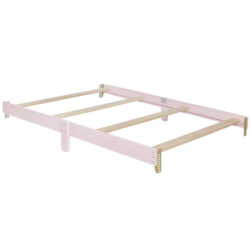 Pale Pink Bed Rail: Adjustable Metal Brackets & Center Support Legs.