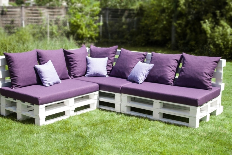 Pallet Sectional Sofa White Painted Deep Purple L-Shaped DIY Boho