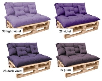 Pallet Sofa Rustic Industrial Tufted Violet Cushions Modular Design