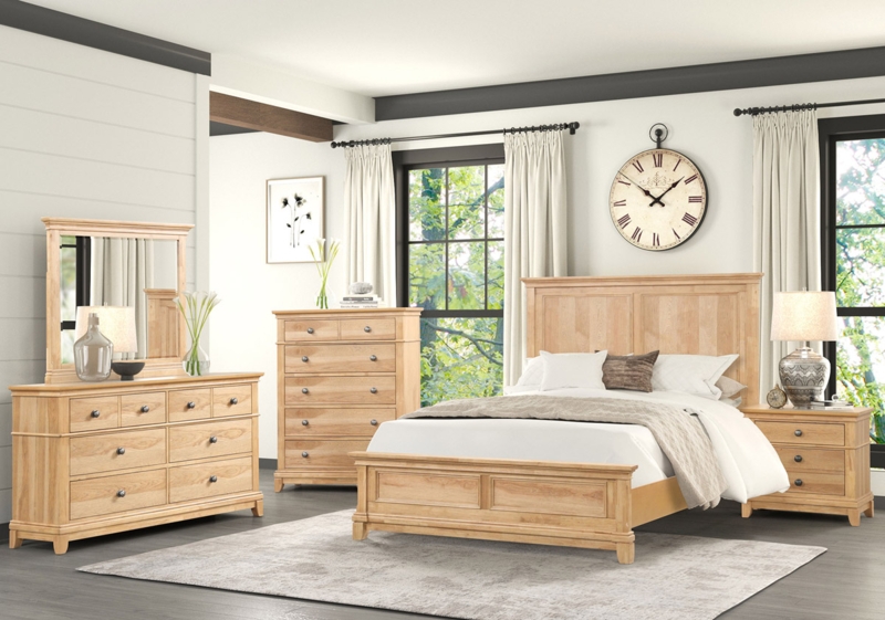Panel Bed Light Oak Finish Recessed Panels Bun Feet