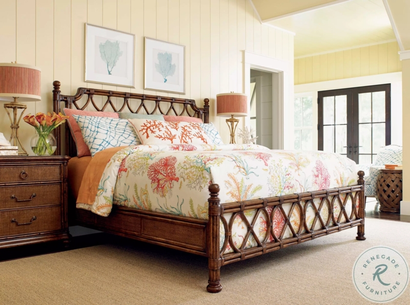 Panel Bedroom Set Bamboo Styling Lattice Headboard British Colonial