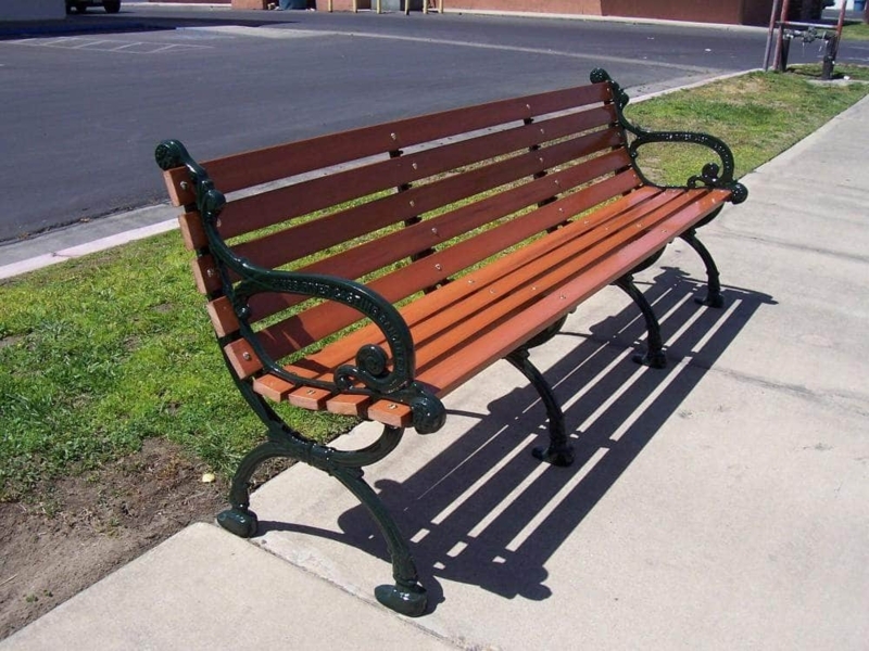 Park Bench: 80 Inch Length, Ornate Cast Metal Frame, Slatted.