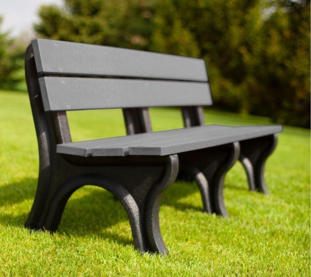 Park Bench with Three Support Legs, Charcoal and Black Finish