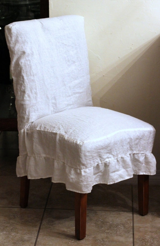 Parson Chair Slipcover Natural Beige 100% Linen Ruffled Skirt