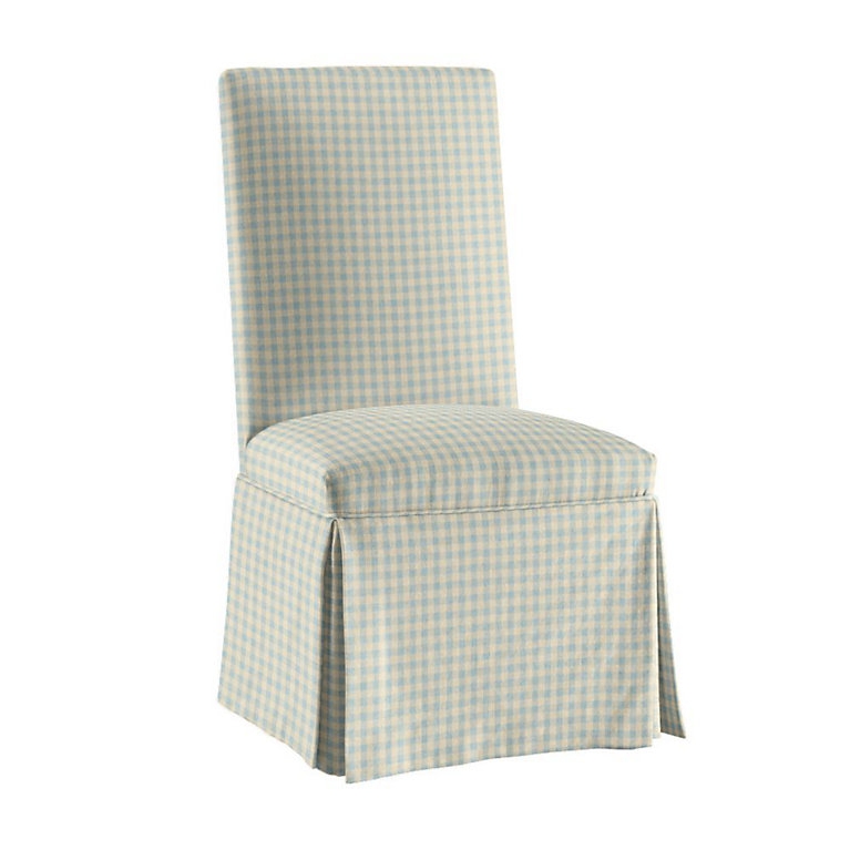 Parsons Chair Slipcover Spa Blue Gingham Kick Pleat Skirt