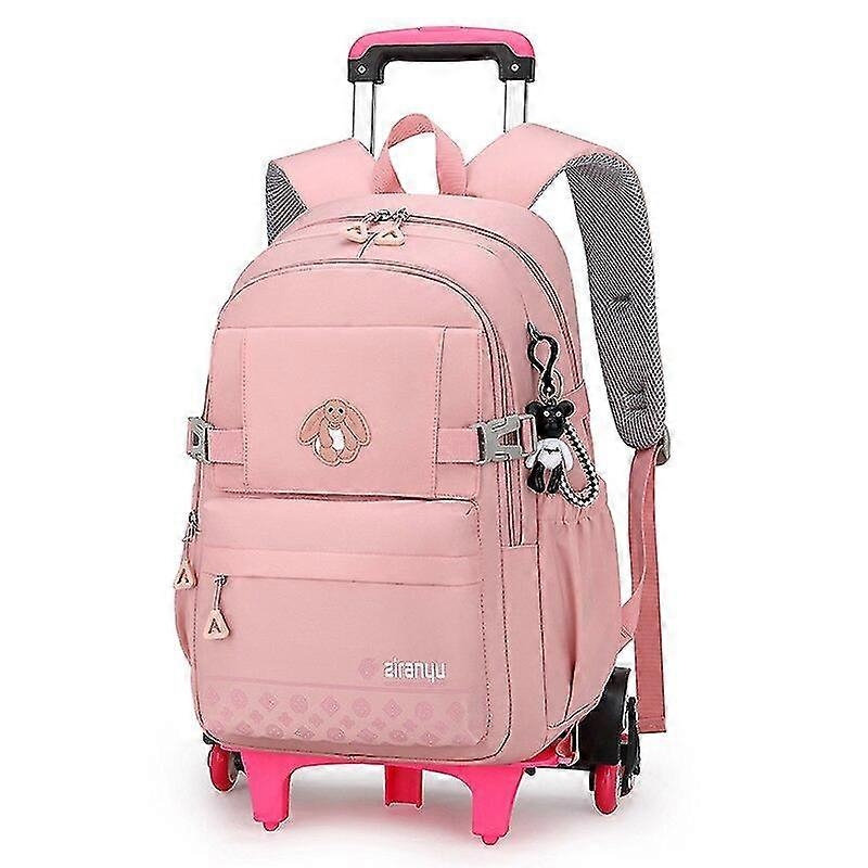 Pastel Pink Rolling Backpack with Six Wheel Trolley and Bunny Patch