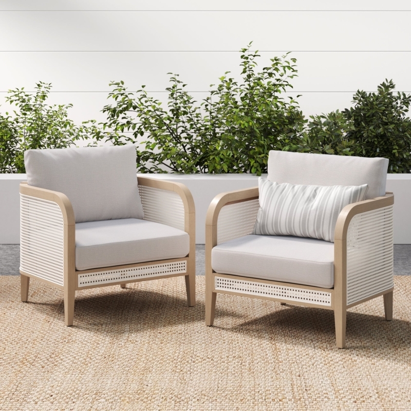 Patio Armchair Woven Mesh Panels Gray Oak Finish Coastal Modern