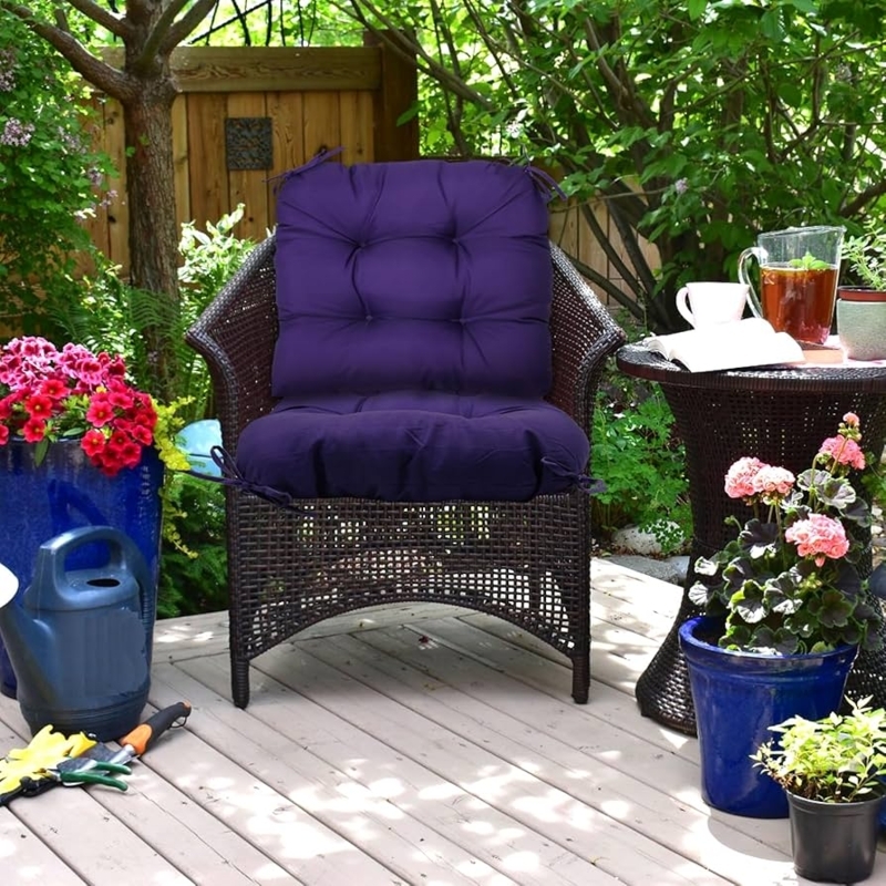 Patio Chair Cushions Royal Purple Tufted Wicker Set High Back