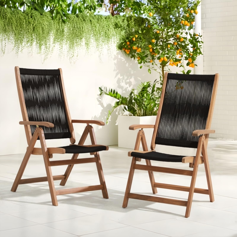 Patio Chair Vertical Rope Weaving Acacia, Black Rope Garden Chairs