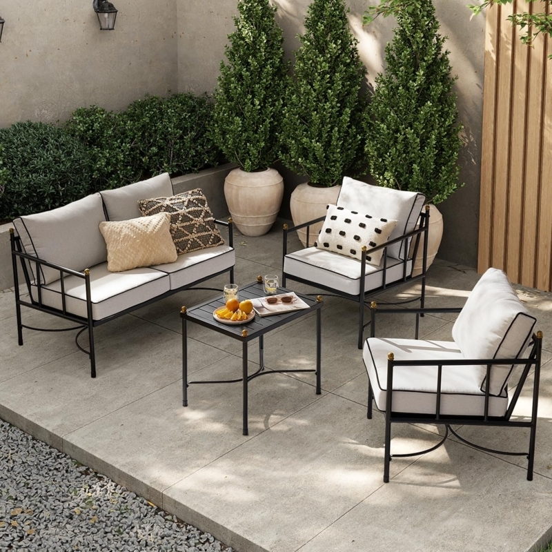 Patio Conversation Set Black Metal Brass Ball Finials Black Piping