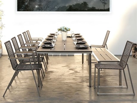 Patio Dining Set Mixed Seating Stainless Steel Frame with Slat Top Detail