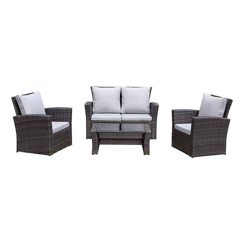 Patio Furniture Set Charcoal Wicker Tiered Glass Table Light Cushions