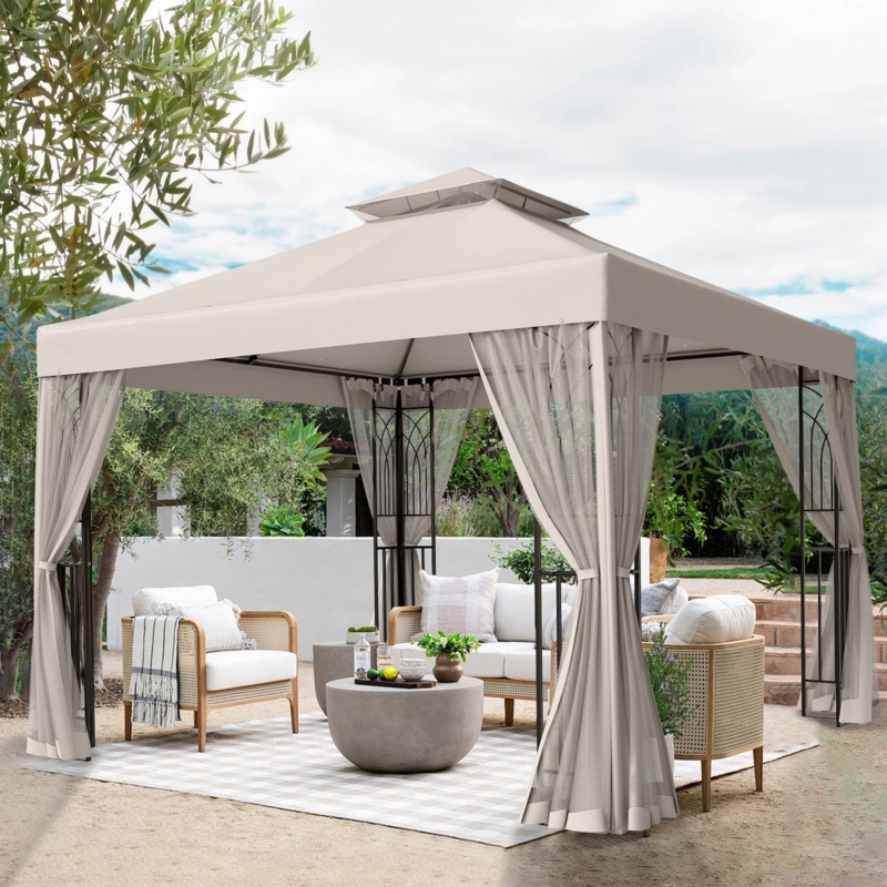 Patio Gazebo with Corner Shelving Vented Roof Backyard Shelter