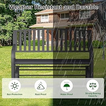 Patio Glider Bench Steel Rust Resistant Slat Back Weatherproof