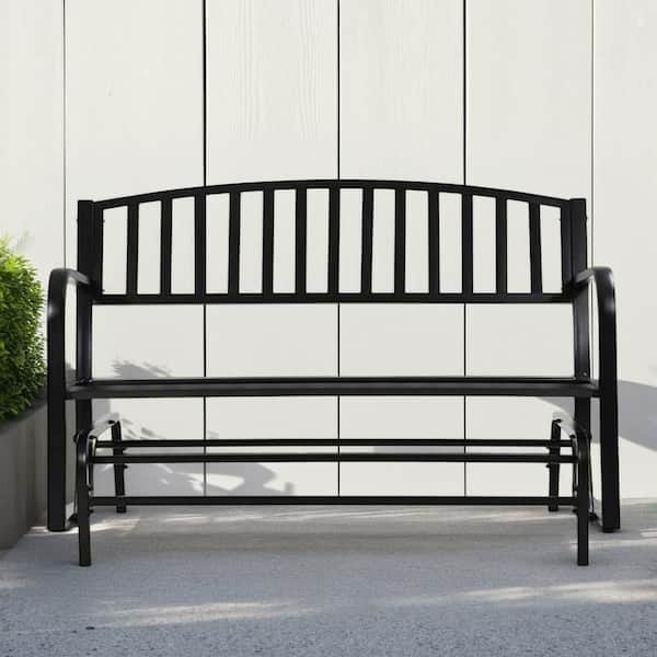 Patio Glider Powder Coated Metal Arched Slatted Back Loveseat