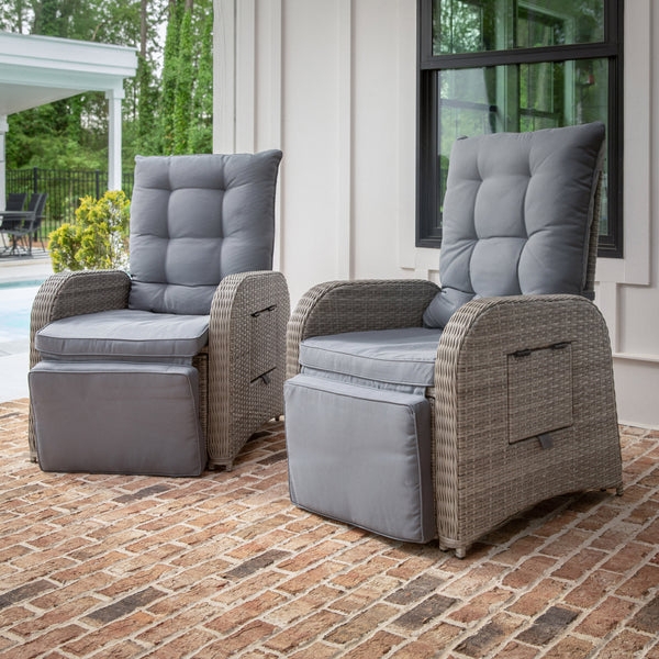 Patio Recliner Tufted Backrest Slate Grey Wicker, Tufted Patio Lounger
