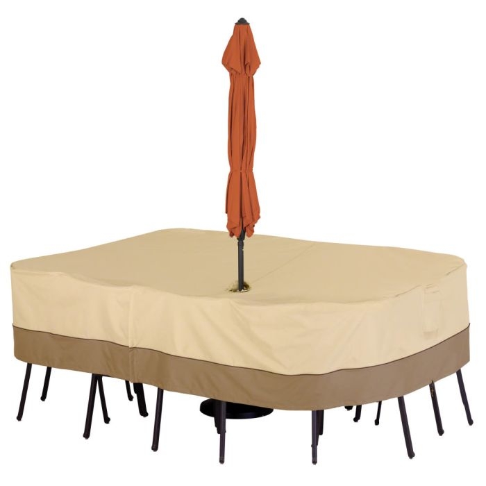 Patio Set Cover Umbrella Hole Pebble Beige Protective Skirt Two Tone
