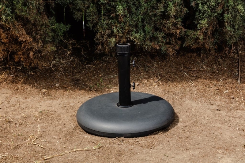 Patio Umbrella Base Matte Black Resin Weighted Circular, Dual Knobs
