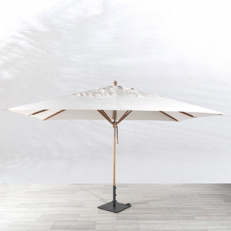 Patio Umbrella Cream Wood Toned Pole Pulley Lift System Finial