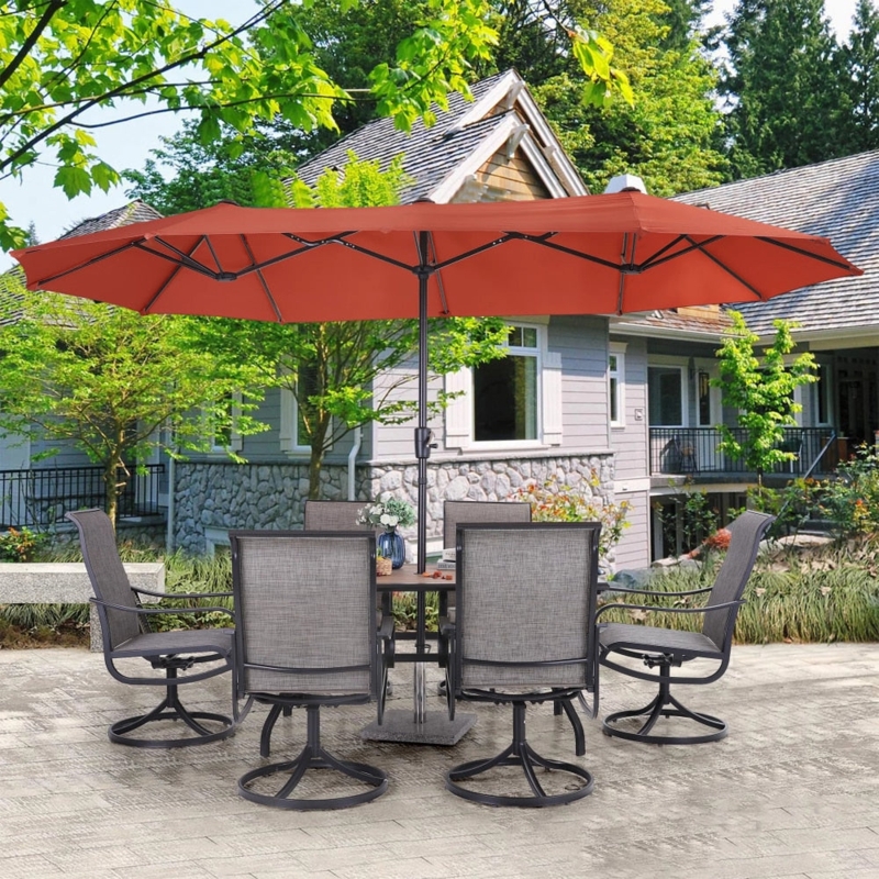 Patio Umbrella Double Canopy Terracotta Orange Swivel Base Dining Set