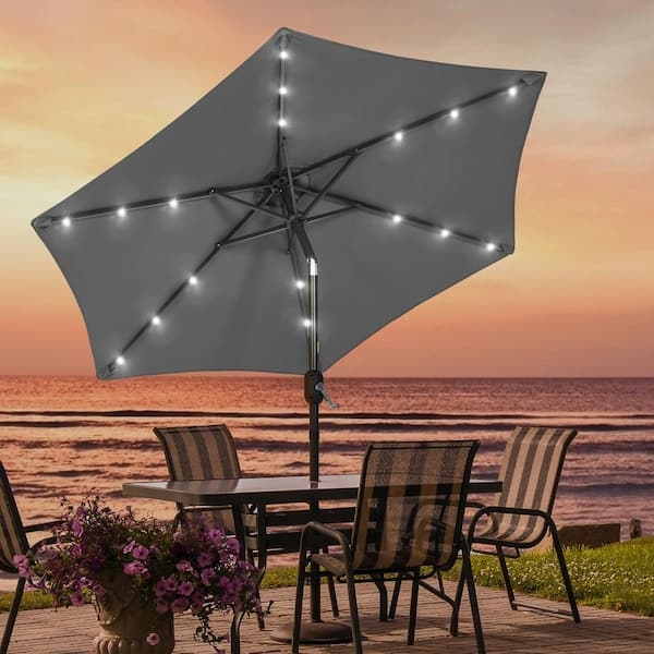 Patio Umbrella Integrated LED Lights Anthracite Grey Crank Lift Feature
