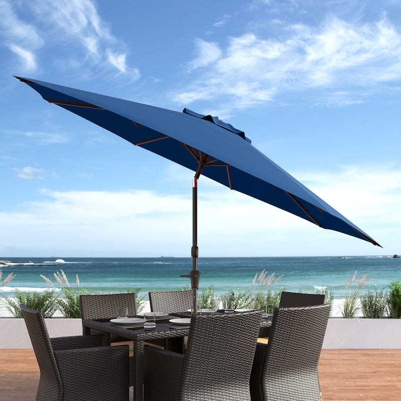 Patio Umbrella Navy Blue Tilting Mechanism Wind Vent Coastal Deck