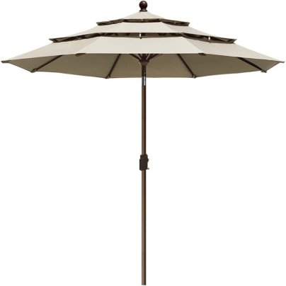 Patio Umbrella Three Tier Canopy Bronze Pole Wind Vented Beige