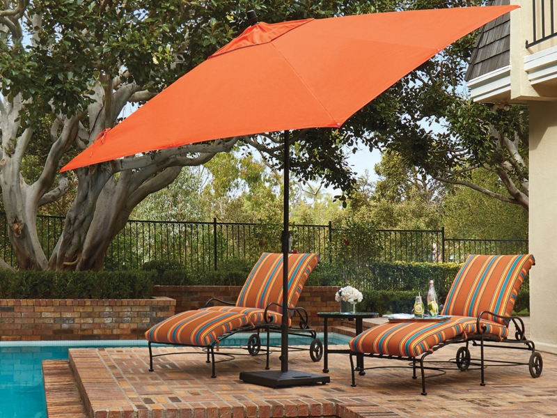 Patio Umbrella Vibrant Orange Auto Tilt Rectangular Canopy