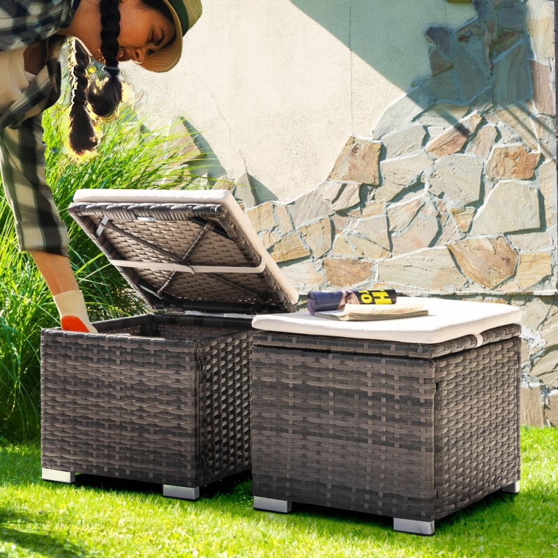 Patio Wicker Storage Ottoman Set Espresso Dense Weave
