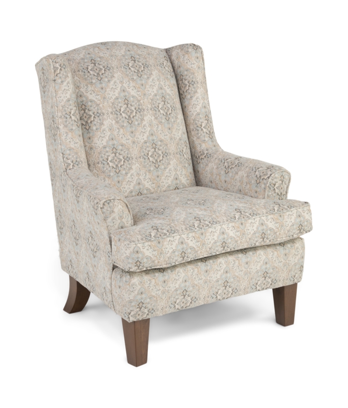 Patterned Wingback Chair Soft Blue Medallion Tapered Legs