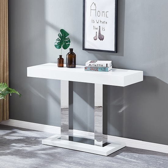 Pedestal Console Table with Mirror Finish Legs and Thick Top