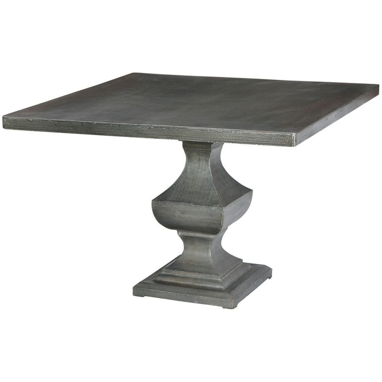 Pedestal Dining Table Gunmetal Gray Metal Sculpted Industrial Base