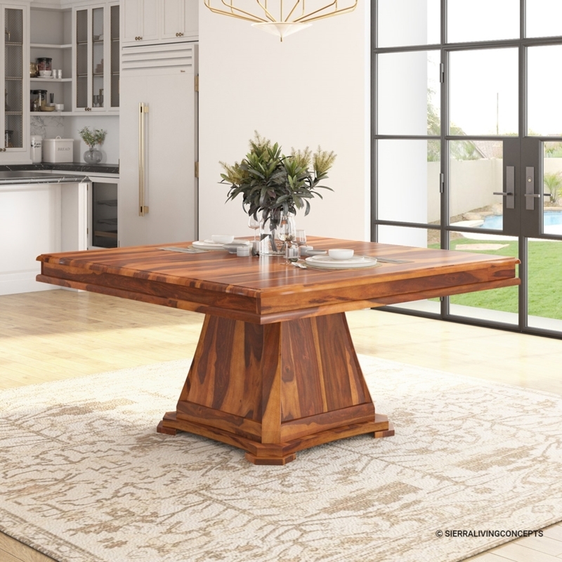 Pedestal Dining Table Honey Brown Architectural Tiered Edge