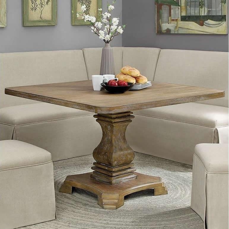 Pedestal Dining Table Weathered Rustic Finish Carved Details