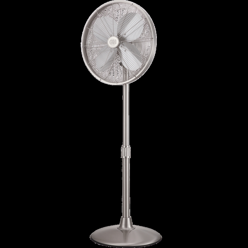 Pedestal Fan, Brushed Nickel Finish, Four Blade Design, Retro Industrial