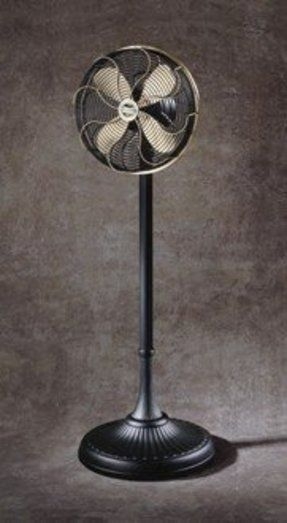 Pedestal Fan, Filigree Cage, Fluted Base, Matte Black Finish