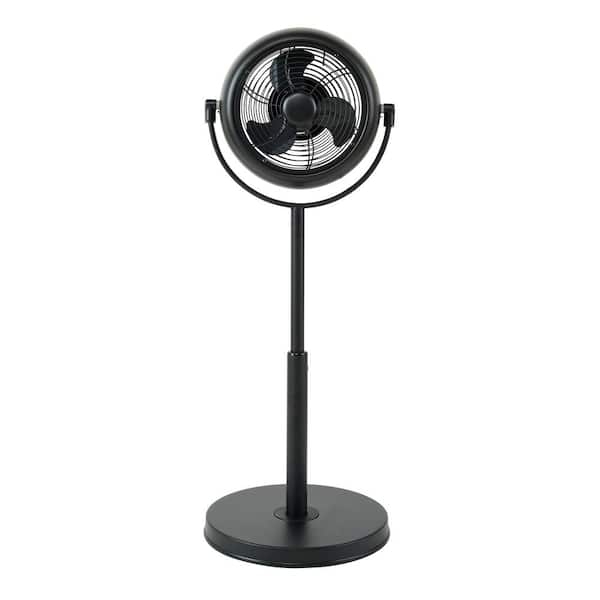 Pedestal Fan, Matte Black Finish, Rotatable Yoke Mount, Industrial Retro