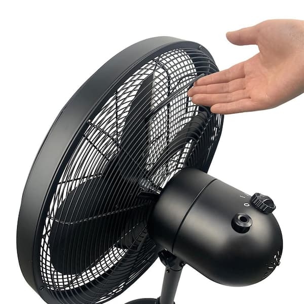 Pedestal Fan, Retro Housing, Matte Black Metal, Industrial Style