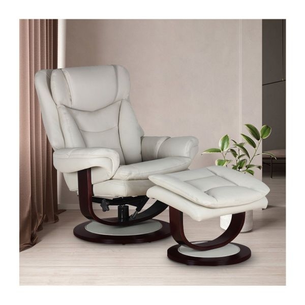 Pedestal Recliner Cream White Upholstery C-Frame Base | Modern Set