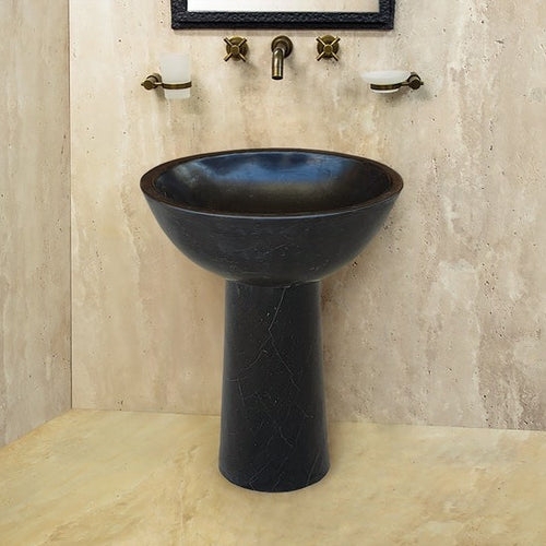 Pedestal Sink Black Marble Oval Basin Natural Veining Sculptural