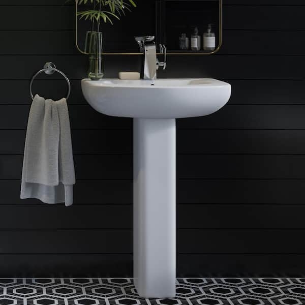 Pedestal Sink Rectangular Ceramic Basin Glossy White Square Base