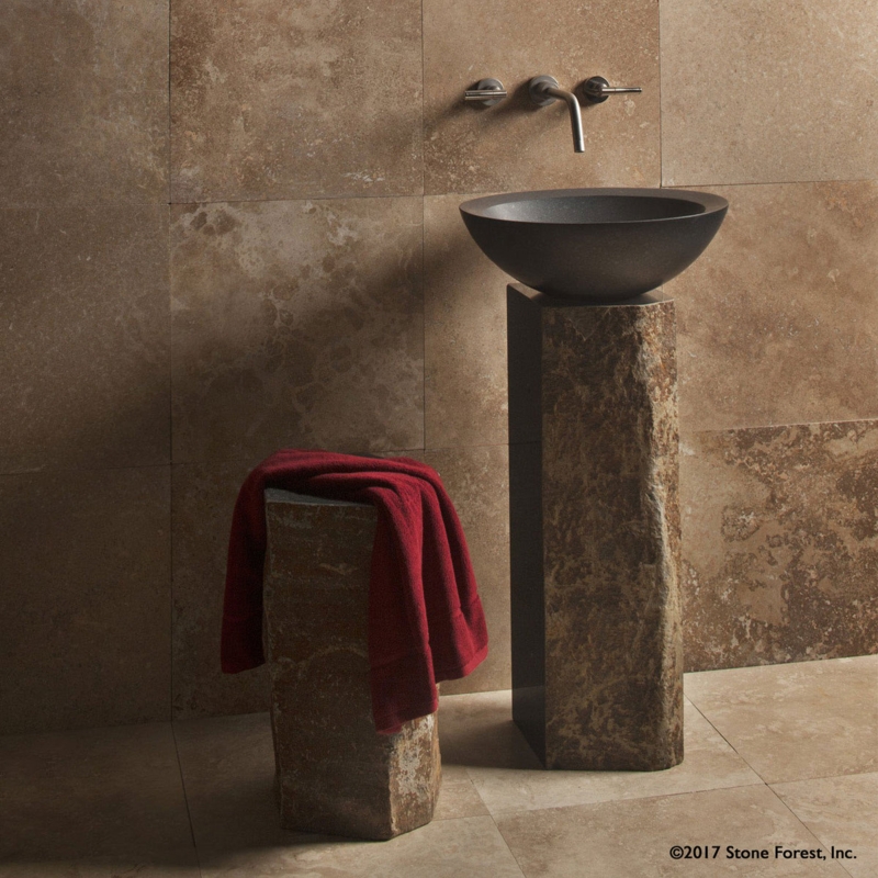 Pedestal Sink Rough Hewn Basalt Stone Monolithic Base Raw Edges