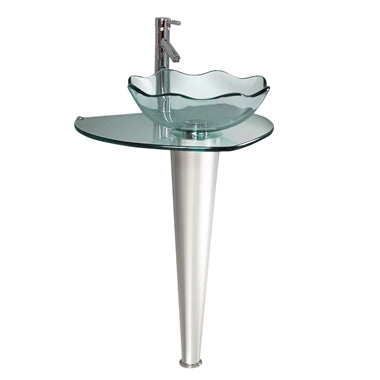 Pedestal Sink Scalloped Glass Bowl Conical Pedestal Triangular Top