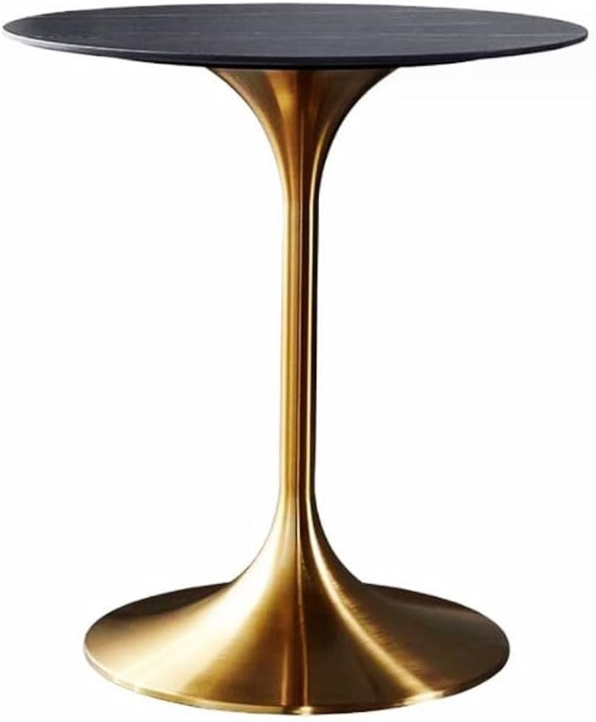 Pedestal Table Brushed Gold Tulip Base Dark Stone Like Top