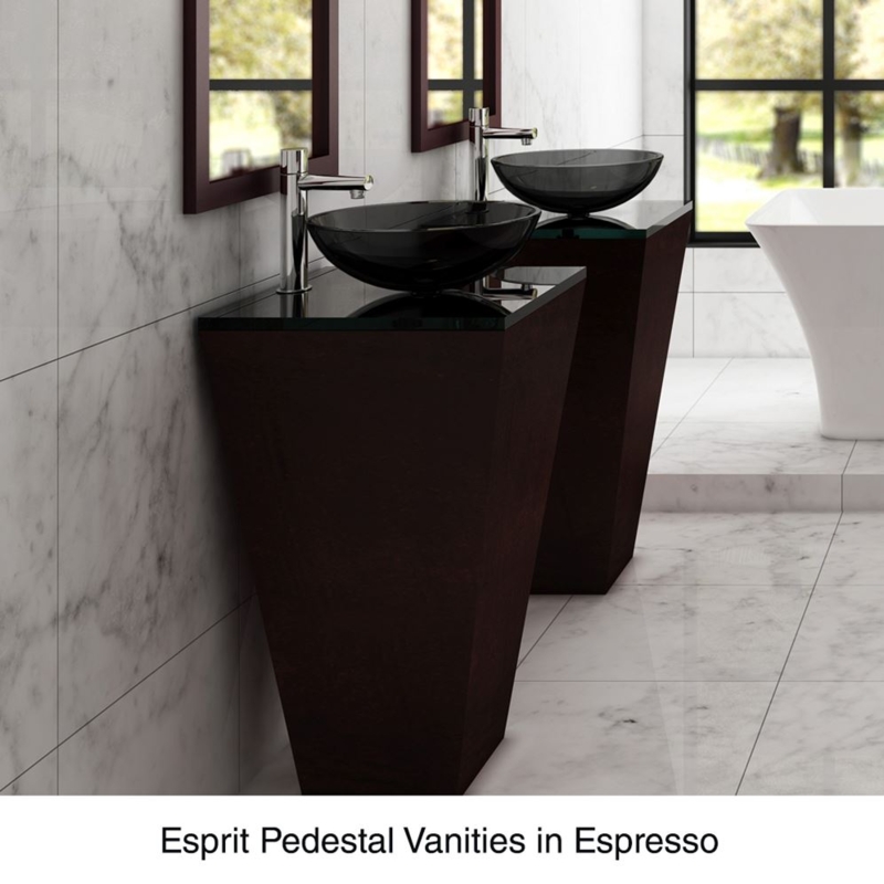 Pedestal Vanity Espresso Tapered Base Smoke Glass Vessel Sink