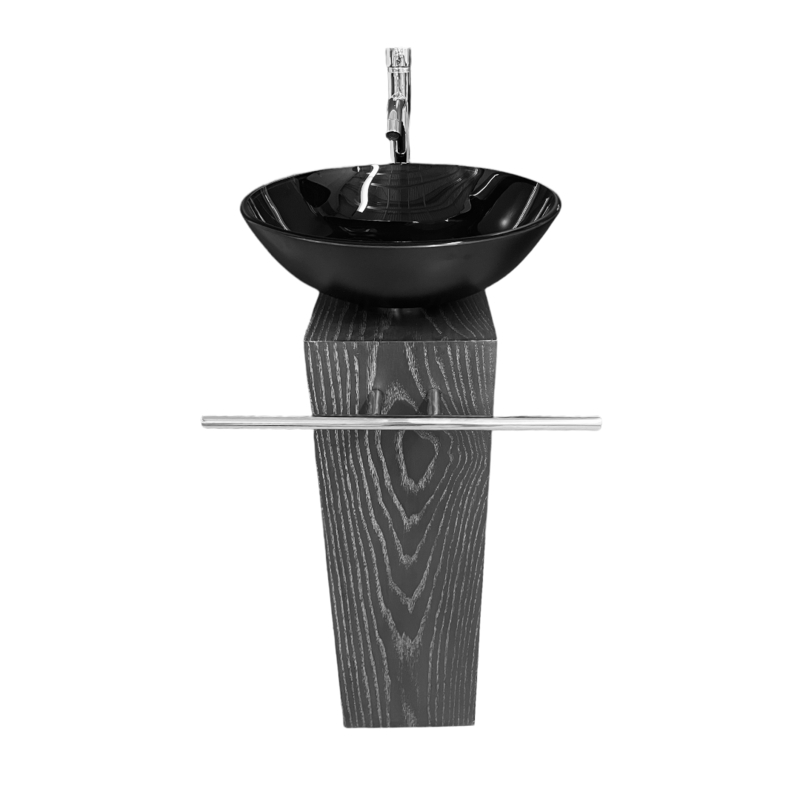 Pedestal Vanity Weathered Gray Black Glass Vessel Towel Bar